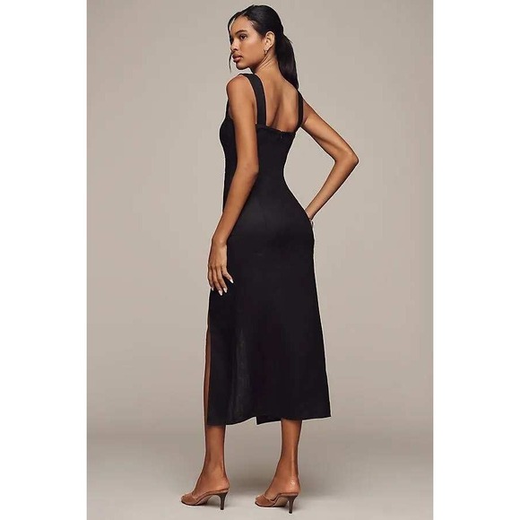 NWT Reformation Clement linen midi dress size 8 black minimalist summer - Picture 3 of 10